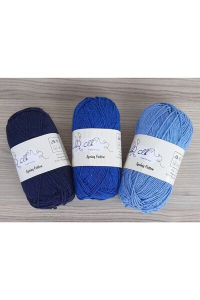 TıkTık AL 3lü %100 Pamuk Punch (panç) Ve Amigurumi Ipi Seti (lacivert-saks-mavi)