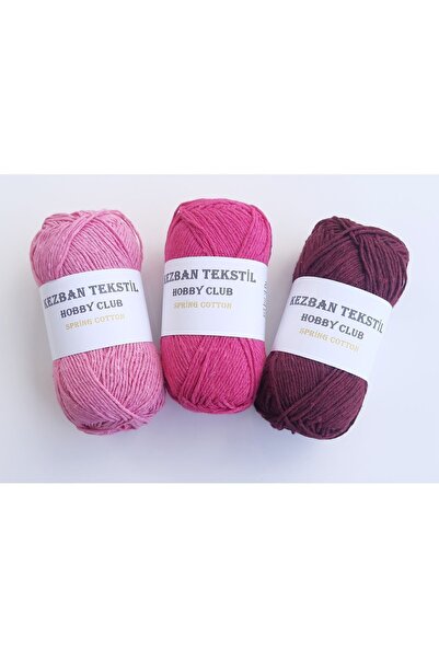 TıkTık AL 3lü %100 Pamuk Punch (PANÇ) Ve Amigurumi Ipi Seti (PEMBE-FUŞYA-BORDO)