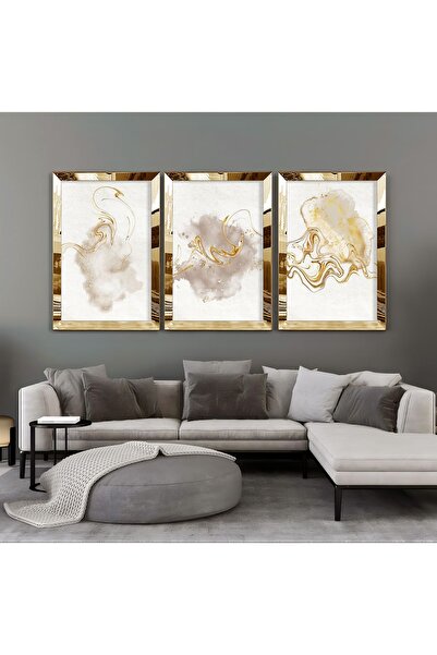 Harikabirev | Combinație abstractă alb-aurie | Tablou MDF cu rama din plexiglas 3dky