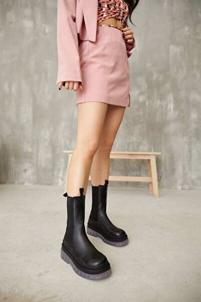 NILUFARR Глория Блек Дамски ботуши от естествена кожа с дебела подметка