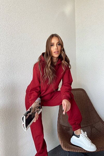 LACASE Női uniszex kapucnis Claret Red Oversize tréningruha szett