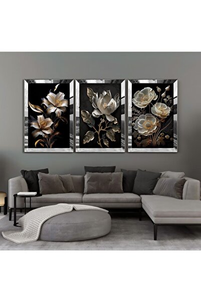 Harikabirev | Combinație de flori alb-negru 01 | Tablou MDF cu rama din plexiglas 3dky