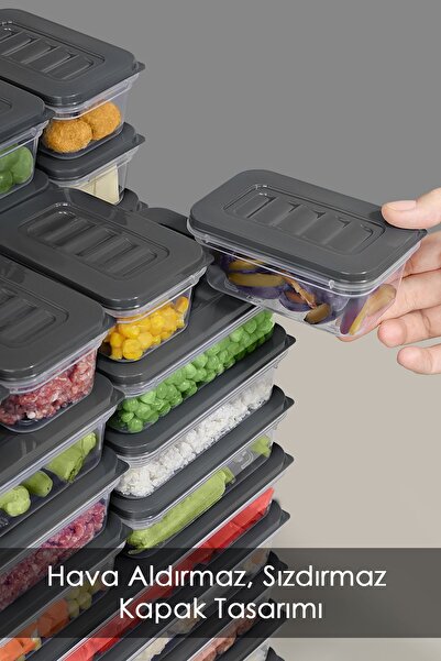 Meleni Home 20 Pieces Microwave Compatible Organizer - Anthracite Storage Container 1X2400Ml 4X1170Ml 4X600Ml 11X240Ml