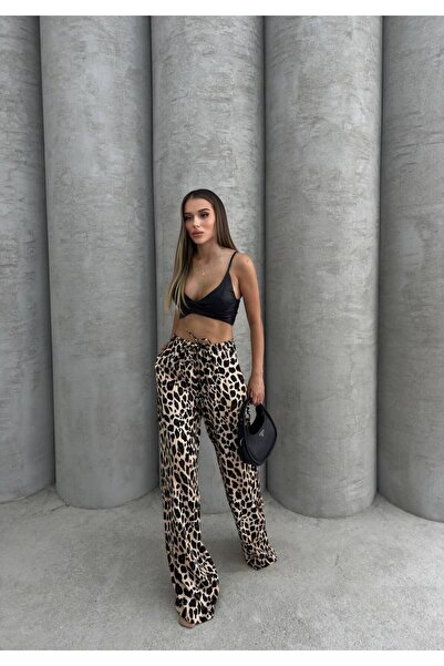 İLKCET MODA Satin Women's Trousers - Leopard Pattern