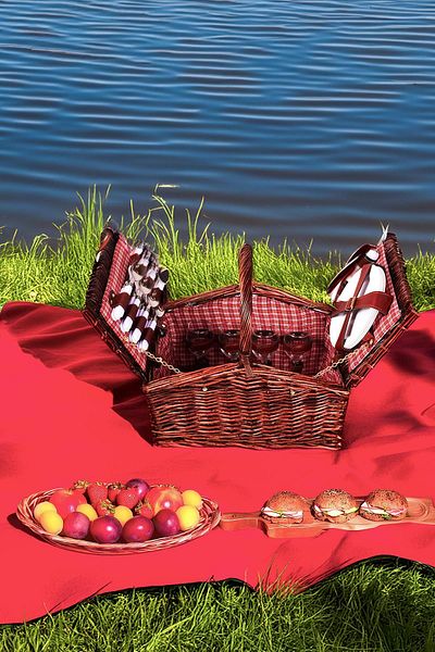 Perotti Picno Italy 4-Person Dark Brown Wicker - Picnic Basket with Portable Accessory Basket