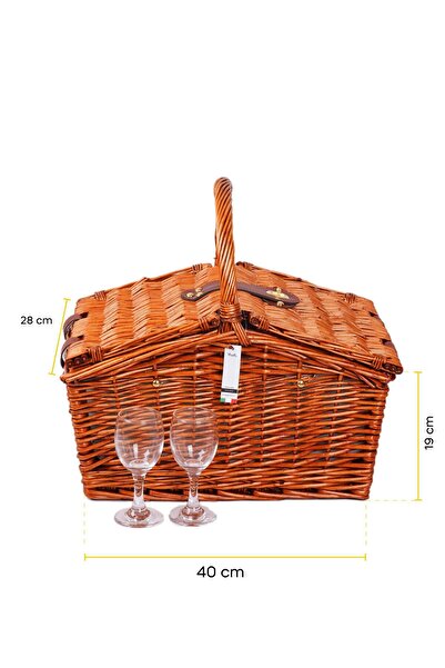 Perotti Cestino Italy 2 Kişilik Açık Kahve Hasır, Cooler, Aksesuar Sepeti ile Taşınabilir Piknik Sepeti