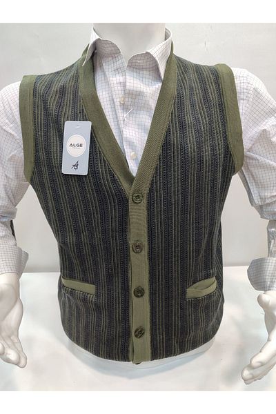 ALGE Men's Knitwear Vest - Steel Knit with Guncuoglu, Pockets and Buttons