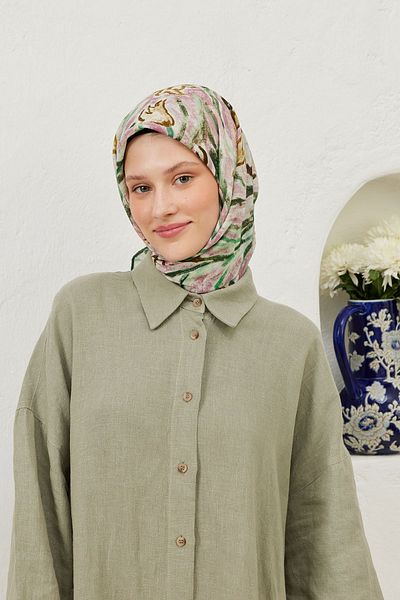 Fresh Cotton Voile Scarf - Dried Rose Bloom Pattern