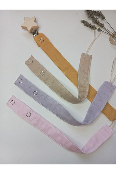 sbbaby Muslin Baby Pacifier Strap with Star Wooden Clip Set of 4 Pacifier Chain MUSTARD / BEIGE/ LILA/ PINK