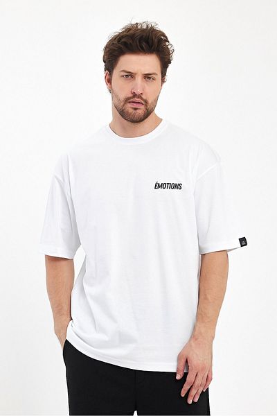 THE RULE Ανδρικό μπλουζάκι με στάμπα στην πλάτη Oversize 100% βαμβακερό φαρδύ φαρδύ λαιμόκοψη φαρδύ λευκό μπλουζάκι