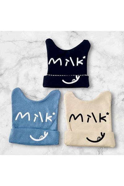 Çağrı Store Set of 3 Beret Milk Written - Cotton Combed