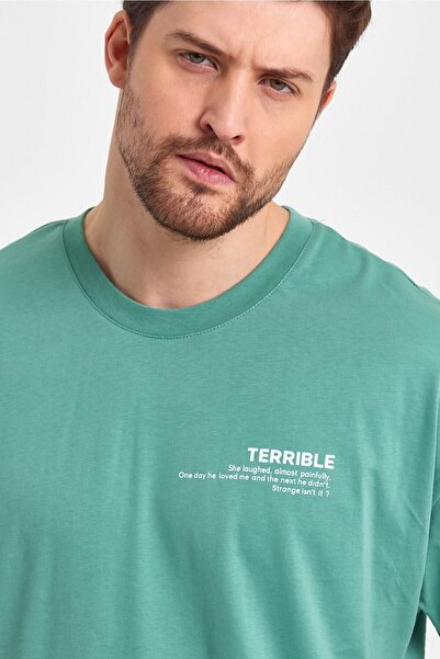 THE RULE Ανδρικό μπλουζάκι με άσχημο εμπριμέ, 100% βαμβακερό, φαρδύ, φαρδύ κομμένο λαιμόκοψη με απαλή υφή μέντας