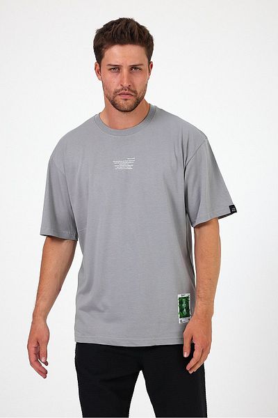 THE RULE Ανδρικό σημείωμα στο Myself με στάμπα Oversize 100% βαμβακερό φαρδύ φαρδύ κομμένο λαιμόκοψη Casual Ice Grey T-shirt