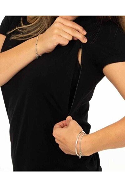 Limitless Comfortable Breastfeeding T-Shirt Maternity Pregnant Hidden Zipper Black Combed Cotton T-Shirt