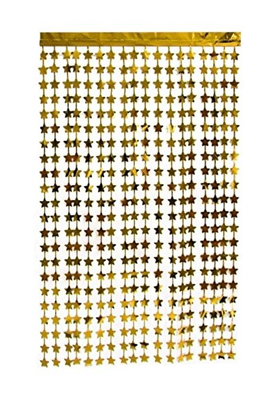 Genel Markalar Yıldız Şekilli Metalize Saçaklı Arka Fon Gold Perde
