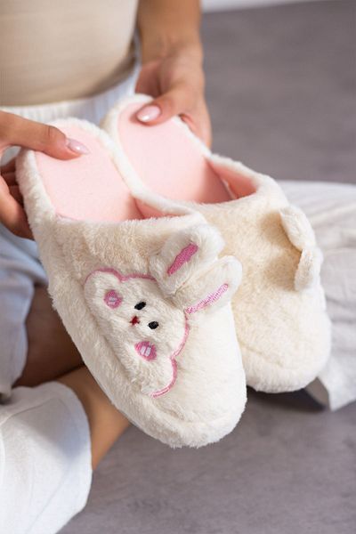 STOCON Papuci de casă pufoși de pluș pentru femei, cu bază silențioasă, papuci de căsătorie Stc1003