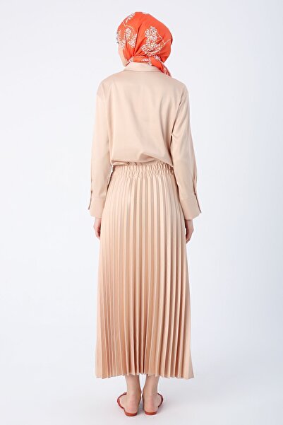 ALLDAY Πέτρινη μέση ελαστική πλισέ άνετη σατέν φούστα