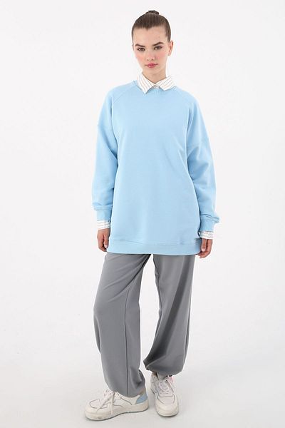 ALLDAY Ανοιχτό Μπλε Φούτερ με 3 νήματα Oversize Basic