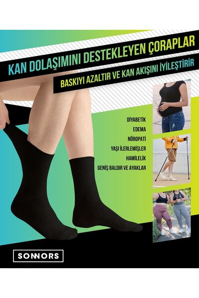 SONNORS 4 Çift Diyabetik Çorap Organik Pamuk, Dikişsiz, Nefes Alabilir