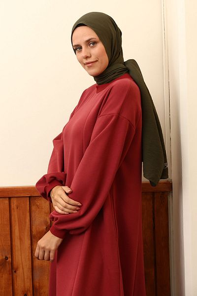 ALLDAY Burgunderfarbenes, ausgestelltes Kleid mit Seitentaschen