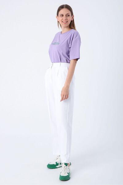 ALLDAY White Pleated Cotton Pocket Knitted Trousers