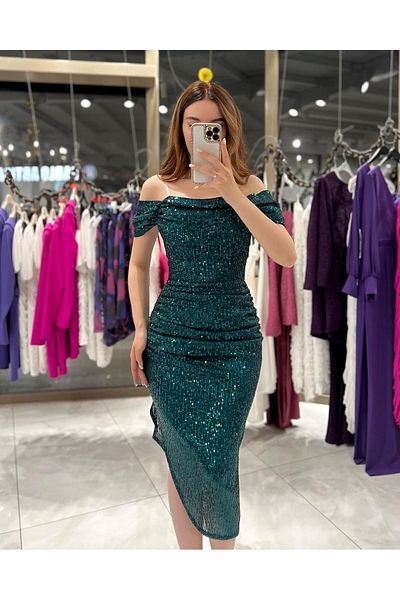 missswans Liana Degaje Collar Midi Dress Emerald