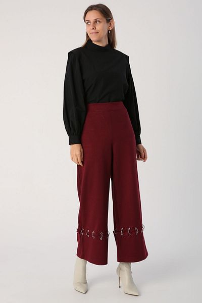 ALLDAY Burgundy Metal Ring Wide Leg Trousers