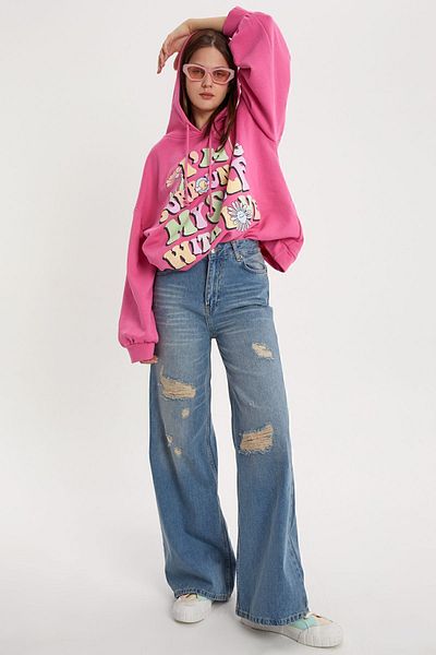 ALLDAY Pantaloni albaștri din denim, 100% bumbac, cu detaliu rupt