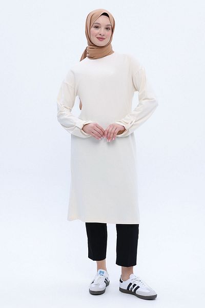 ALLDAY Bone Cotton Back Slit Epaulette Tunic