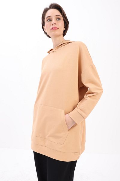 ALLDAY Biscuit Kangaroo Pocket Hooded Sweat Tunic