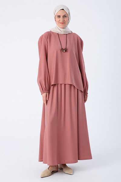 ALLDAY Agate Plus Size Necklace and Gathered Sleeve Comfortable Skirt Suit