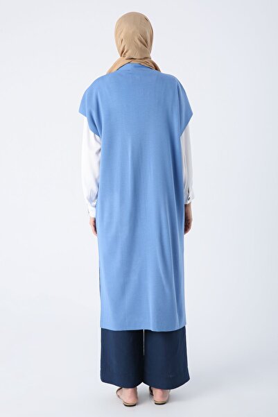 ALLDAY Long Knitwear Vest with Blue Pockets