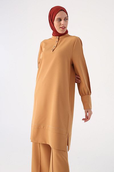 ALLDAY Mustard Glitter Stitched Half Placket Casual Suit