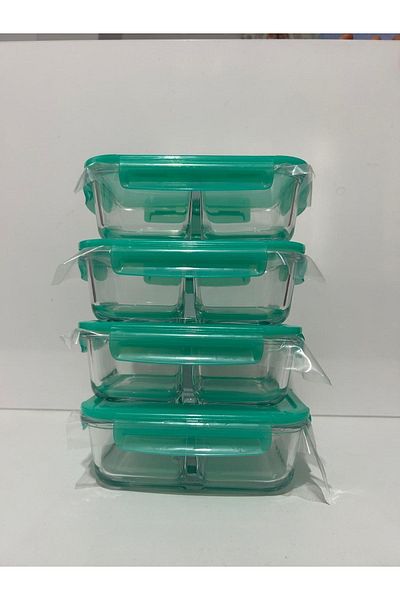 Paşabahçe Green Storage Container with Lid and Compartment - 1010 cc 4 Pieces (530286)