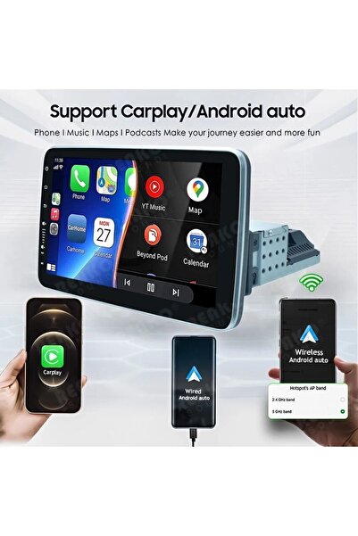 SUNASK S1002 10.1inç Android 15 Tek Din Carplay 2gb Ram 32gb Hafıza 360 Derece Ekran Multimedya Teyp