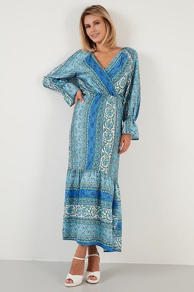Lela Patterned Comfortable Fit Double Breasted Collar Dress Women's Dress 6058062