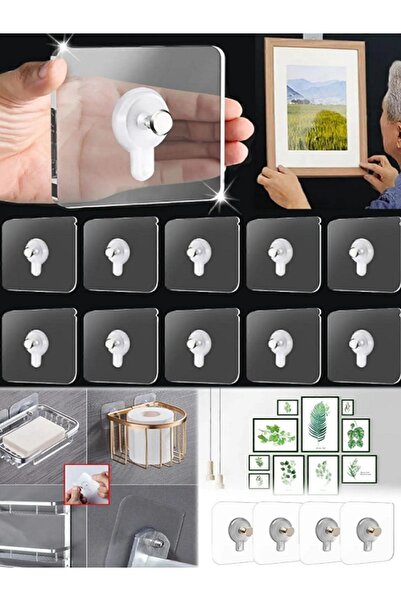 Blue Home Lıght 10 Adet Duvar Delmeden Zarar Vermeden Yapışkanlı Askılık Çivi Şeffaf Güçlü Iz Bırakmaz Tablo Yapışan