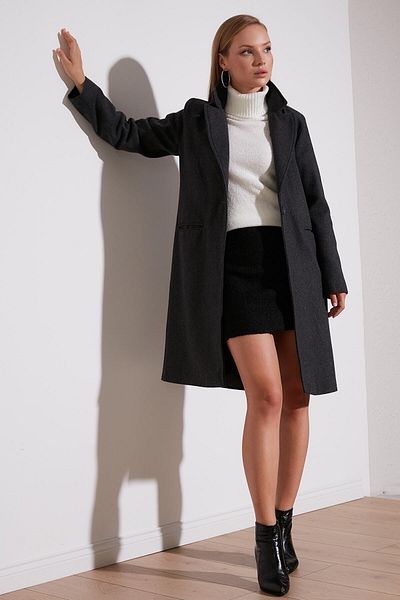 Lela Regular Fit Buttoned Lined Winter Coat with Pockets 6380002