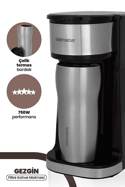 GOLDMASTER Traveler Removable Filter Steel Leak Proof Thermos Filter Coffee Machine