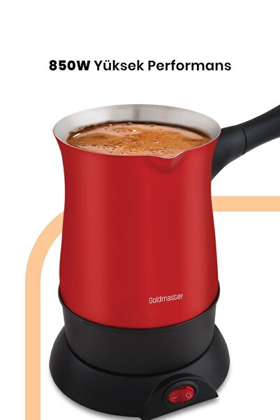 GOLDMASTER Falım Parlak Kırmızı Paslanmaz Çelik 5 Fincan Kapasiteli Elektrikli Cezve