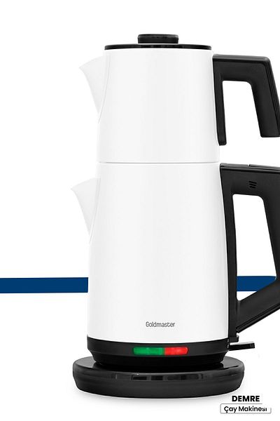 GOLDMASTER Demre Milk White Xl 30 Cup Capacity 2200 Watt Stainless Steel Tea Maker And Kettle