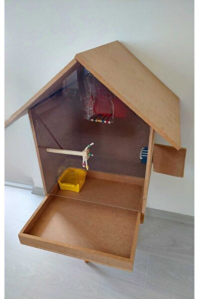 Akvaryum Ahşap Kuş Kafesi Camlı Kuş Evi