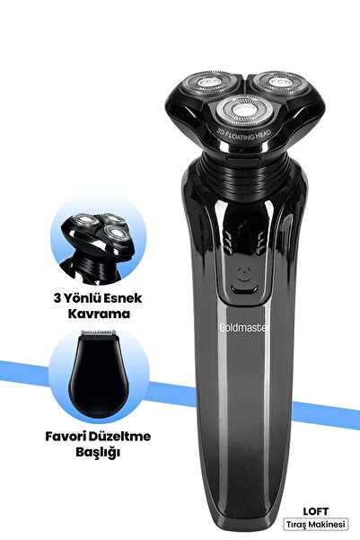 GOLDMASTER Loft 2in1 Esnek Oynar Başlıklı 3 Yönlü IPX7 Islak&Kuru Şarjlı Traş Makinesi Uyumlu