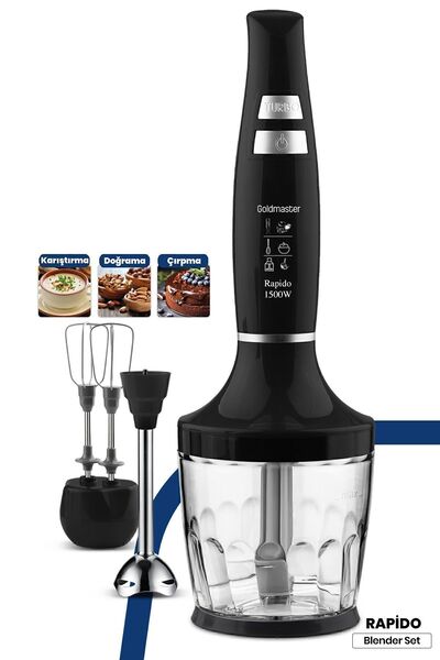 GOLDMASTER رابيدو 1500 واط الفولاذ المقاوم للصدأ محرك قوي توربو سرعة قابل للتعديل 3 في 1 مجموعة خلاط Gm7265