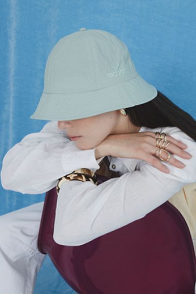 Nordbron Unisex Mint Green Embroidered Logo Bucket Hat Cotton Sweatband Detailed Unlined Solid Color Bucket
