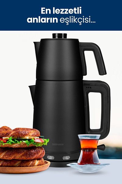 GOLDMASTER Sefam Black 2200 Watt Drip-Free Steel Tea Maker and Kettle with 25 Cup Capacity
