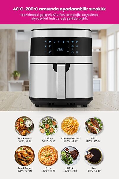 GOLDMASTER Avantajlı Ikili Set 7 Litre Inox Xxl Airfryer Sıcak Hava Fritözü Çelik Cezveli Türk Kahve Makinesi