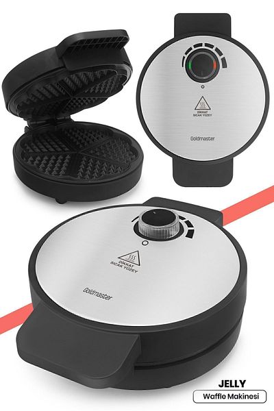 GOLDMASTER Jelly Inox 1000 Watt Anti-Overflow Deep Plate Overheat Resistant Waffle Machine