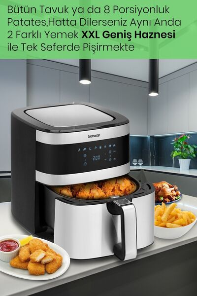GOLDMASTER Superfry 7 Litre Inox Geniş Hazneli Xxl Dokunmatik 8 Ön Ayarlı Airfryer Sıcak Hava Fritözü