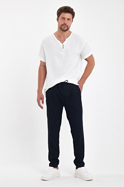 Plus Ninety Men's Navy Blue Lace-Up Waist Plusninety Trousers